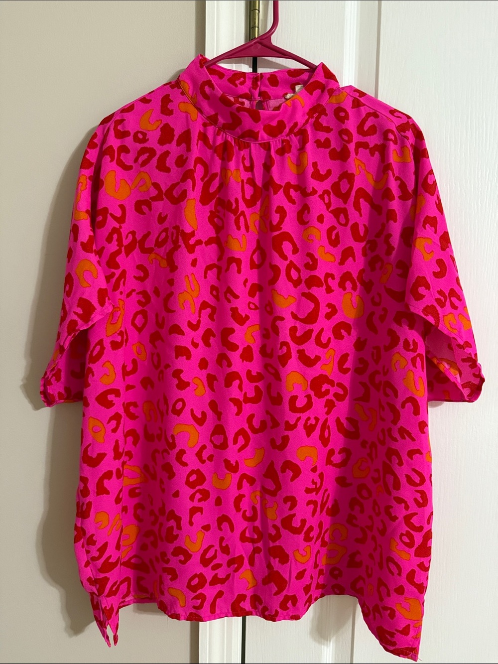 Hot Pink & Orange Leopard Print Blouse